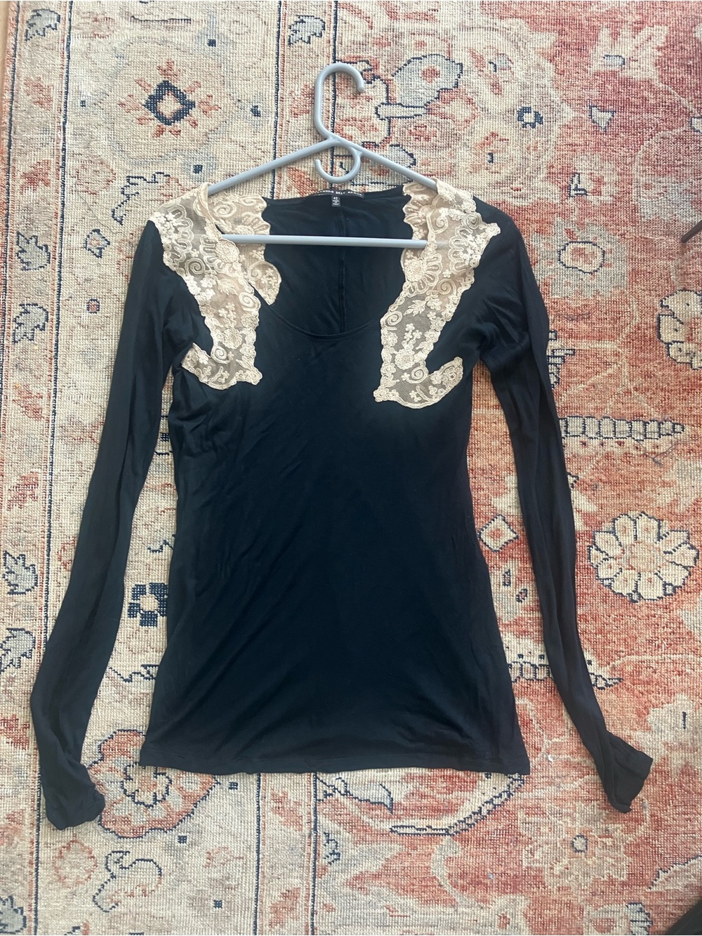 Alessandro Dell Aqua Black Long-Sleeve Lace Accent Women's Top - mint